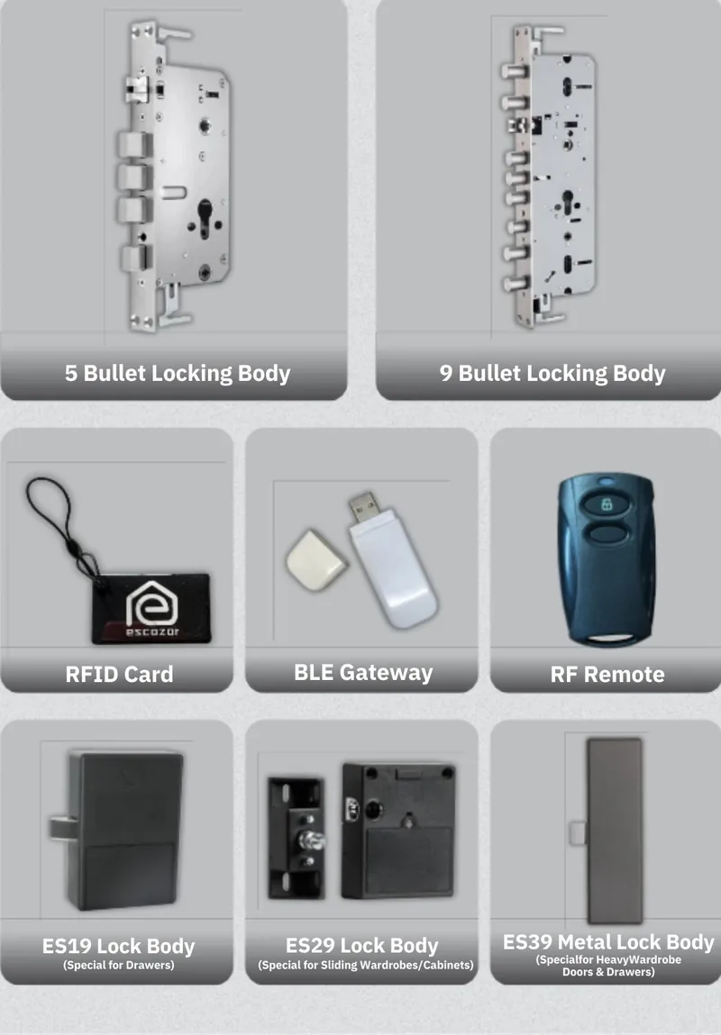 Locking bodies, RFID card, BLE gateway, RF remote and furniture lock bodies