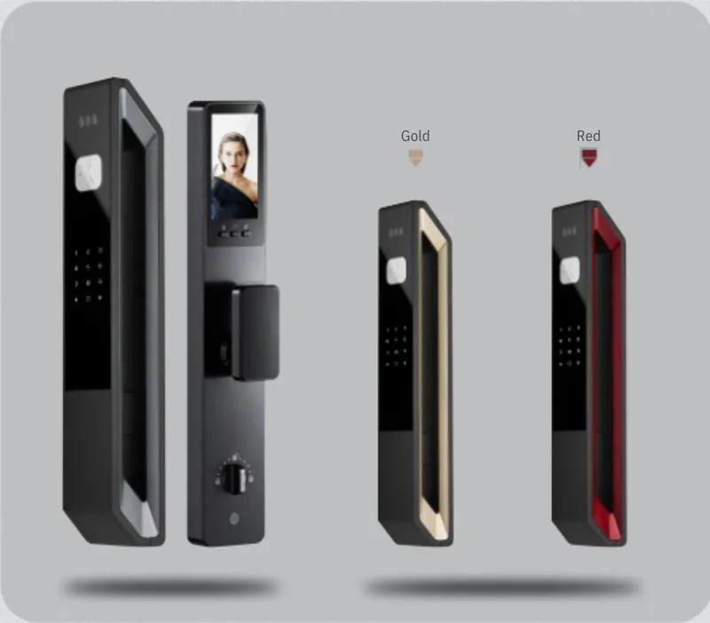 Edge Phantom AI smart digital door lock in gold and red