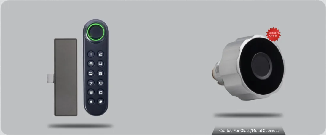 D-Amaze ES39 keypad lock and CAM01 glass and metal cabinet lock