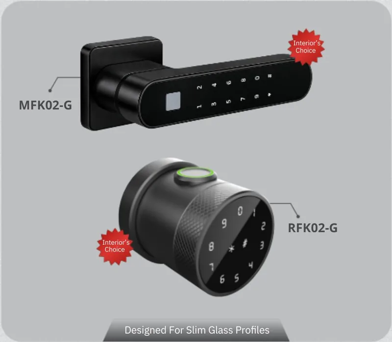 MFK02-G handle lock and RFK02-G knob lock for slim glass profiles